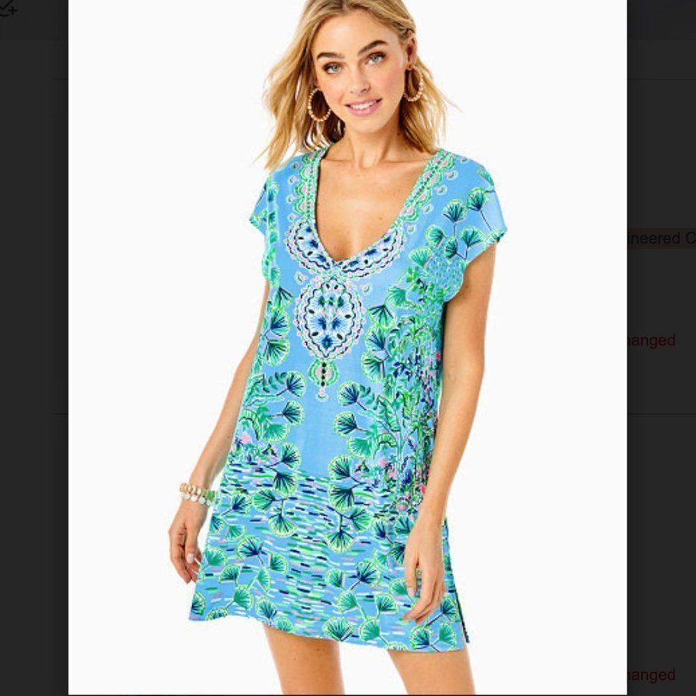 Talli Swim Coverup Dress Frenchie Blue Mosaic Shells Engineered Coverup